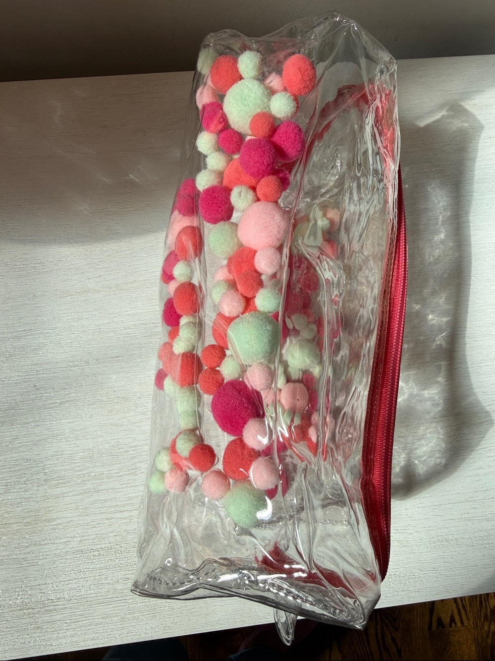 Toot PVC Clear Kids Pom Pom Travel Pouch Adorable Zipper Bag Great Gift